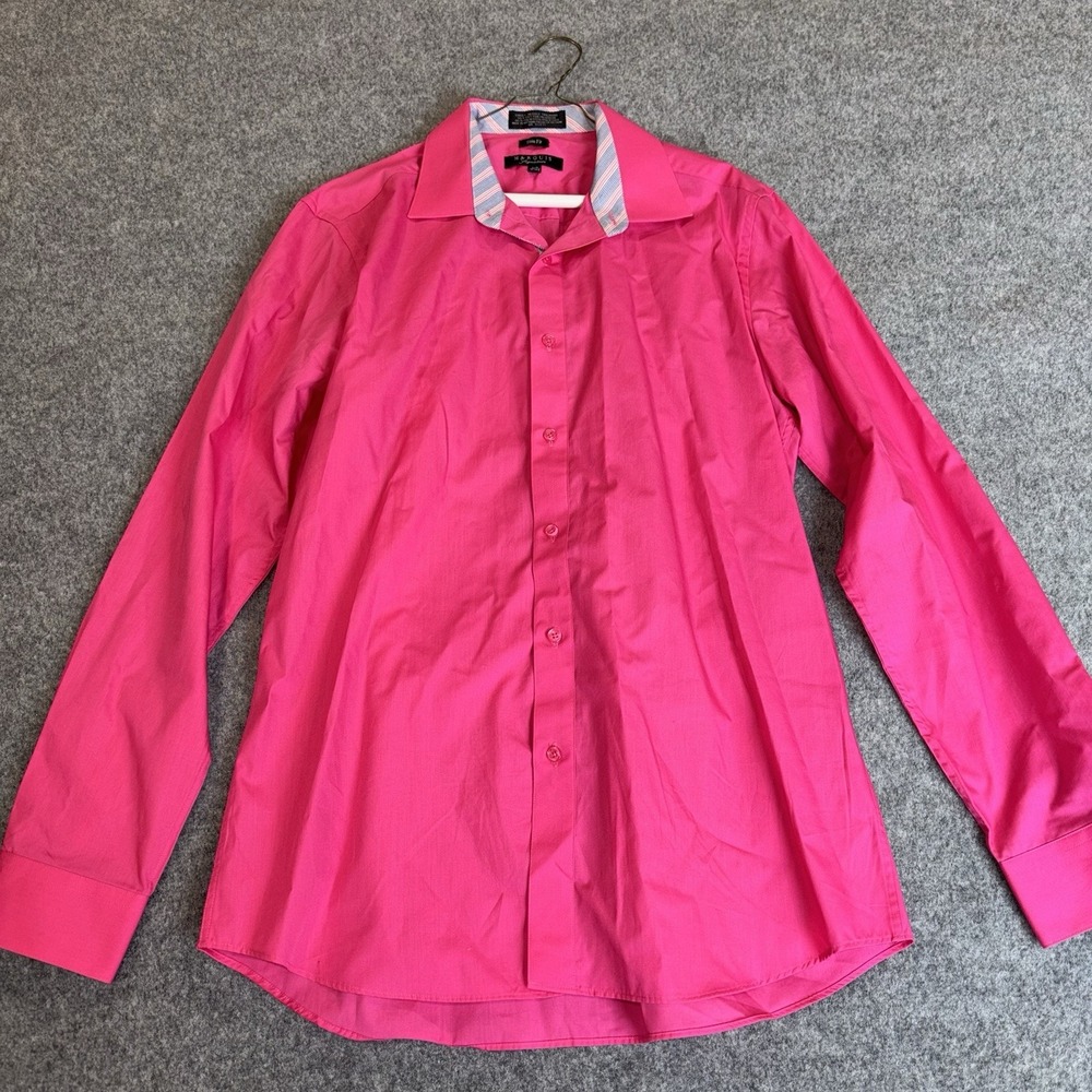 Marquis Signature Mens Pink Dress Shirt L 16-16.5 Slim Fit Long Sleeve Button Up